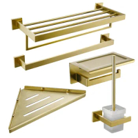 Brushed gold stainless steel batrhoom towel rack bar paper holder toilet brush holder bathroom shelf hardware accessories set