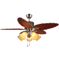 European Style 36/42/48 Inch Decorative 5 Solid Wood Blades LED Bulb Ceiling Fan With Light Chandelier
