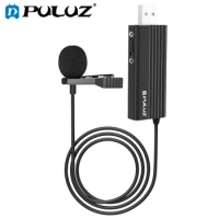 PULUZ USB Clip-on Wired Lapel Mic Recording Microphone Lavalier Silent Condenser Microphone AT