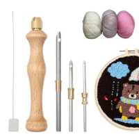 Punch Needle Wooden Punch Needles Sewing Embroidery Punch Pen Felting Threader Needles For Embroidery Rug DIY Handmade Art