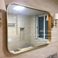 智慧浴鏡防霧鏡北歐時尚方形壁掛鏡餐廳客廳裝飾鏡黃銅色衛生間浴室玄關鏡M431