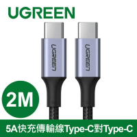 【UGREEN 綠聯】PD 100W 5A快充電線/傳輸線Type-C對Type-C金屬殼編織線 (長度: 2公尺)