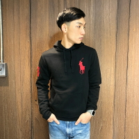 美國百分百【全新真品】Ralph Lauren 帽T RL 連帽長袖T恤 上衣 大馬 男 LOGO 黑色/紅馬 J850