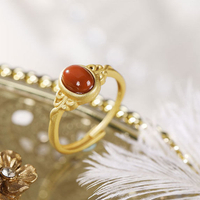 【墜享】天然南紅瑪瑙S925純銀圓形戒指女款開口精美時尚古典戒指