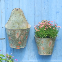 鐵藝彩繪羽毛壁掛鐵桶 復古做舊墻面裝飾墻上花盆
