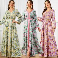 Gaun Panjang Wanita, Jubah Timur Tengah, Gaya Arab, Lengan Panjang, Bercetak, Mewah dan Mampu Milik,