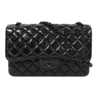 【二手名牌BRAND OFF】CHANEL 香奈兒 黑色 牛皮 菱格紋 So Black Classic Double Flap 肩背包 鍊帶