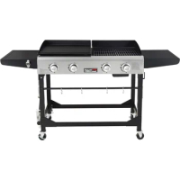 Portable Propane Gas Grill and Griddle Combo with Side Table 4-Burner Folding Legs,Versatile Outdoor Black 66 Inch Freight free