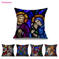 Christian Bible Church Painting Virgin Mary Madonna Jesus Christ Home Decorative Sofa Throw Pillow Case Linen Car Cushion Cover