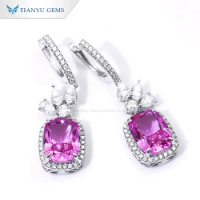 Tianyu Gems 14k Corundum Drop Earrings Cushion Cut 9x12mm Stone Women 10k White Gold Pear DE Moissanite Dimaond Dangling Earring