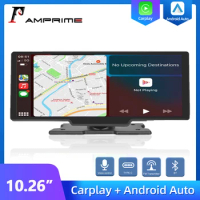 AMPrime 10.26'' Dash Cam ADAS Rearview Camera Wireless Carplay &amp; Android Auto Car DVR Dashboard Parking and Driving recorder