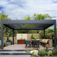 Outdoor patio gazebo, electric louver flip gazebo, windproof, sunshade, aluminum art pavilion, villa courtyard garden gazebo