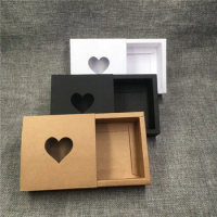 12Pcs/Lot Cuboidal Kraft Paper Box With Love Shape Cutout Creative Carton For Festival Birthday Supplies Support wholesale