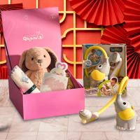 【Qbibiya】豪華禮盒-歡樂洗澡趣-小象蓮蓬頭+美國B.Toy安撫娃娃+十層紗萬用巾(滿月彌月新生兒生日禮)