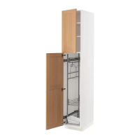 METOD 高櫃附清潔用品收納架, 白色/vedhamn 橡木, 40x60x220 公分