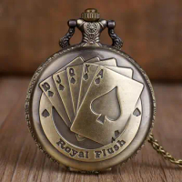 Steampunk Antique Bronze Royal Flush Quartz Pendant Fob Pocket Watch With Necklace Chain Gift Fob Watch Clock for Men Women