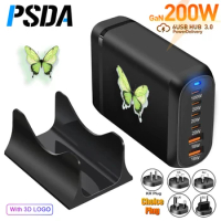 PSDA 3D 2USB+4PD 200W GaN Power Adapter PD 65W Fast Charger Type-C Charging Station for MacBook iPhone Samsung Xiaomi