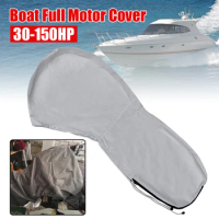 Grey Boat Protector 30-150HP Full Outboard Engine Cover Heavy Duty Engine Motor Covers Sunshade Anti-scratch Waterproof 420D