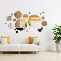 32 Mirror Wall stickers Removable acrylic mirror Settings Sticky round Mirror Tile Decal for Home Living Room Bedroom Decor (lar