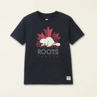 Roots大童-加拿大日系列 楓葉海狸有機棉短袖T恤(軍藍色)-M