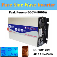 Pure Sine Wave Inverter 4000W 5000 watts Power DC 12V 24V To AC 110V/220V Voltage 50/60HZ Converter 5KW USB Solar Inverter