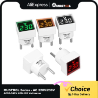 MUSTOOL AC 50-500V Square LED Digital Voltmeter Voltage Meter EU Socket for Electrician Tool Voltmeter Tester Detector