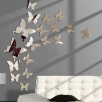 12Pcs 3D Butterfly Mirror Wall Stickers Butterflies Wall Decal Removable DIY Wall Art Party Wedding Decor for Home Decoration