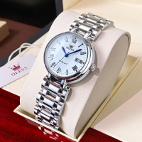 OLEVS 5575 Quartz Fashion Watch Gift Round-dial Stainless Steel Watchband Calendar