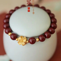 Natural Raw Ore High Content Cinnabar Purple Gold Sand Bracelet Fashion Simple Benmingnian Gift