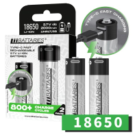 LiiBATTARIES Type-C 快充 Li-ion鋰電充電池 - 18650 (2粒裝)