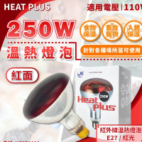 【HEAT PLUS】2入 250W 110V E27 紅外線溫熱燈泡 紅面(保溫燈泡/加熱鍍膜燈泡)