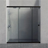 【CAESAR 凱撒衛浴】無框一字型黑色緩衝淋浴拉門(寬171-180 cm / 含安裝)