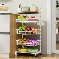 5 Tier Adjustable Kitchen Storage Cart, Metal Mesh and Wire Storage Basket for Onions Potatoes