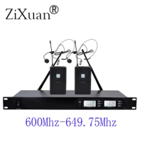 Wireless Microphone System, UHF Dual Channel Wireless Microphone Set with 2 Headsets Microphone