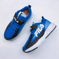 【FILA】FILA KIDS 中童輕量慢跑鞋 運動鞋 經典黑藍(2-J822X-311)