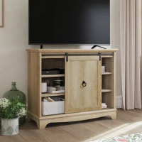 TV cabinet Open Storage 3-in-1 Panel TVs Stand for up to 43"Charcoal home furniture stand modern TVes stand Shelves,Oak