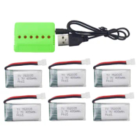 6PCS 3.7V 400mAh Lithium Battery + 6-in-1 Charger For Syma Q11 H99W H31 H6C H98 TR-C385 TR-P51 TR-F22 AT-96 Four Axis Aircraft