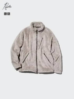 UNIQLO x NEEDLES Jaket pria Fleece Ritsleting Fleece Full-Zip Jacket BEIGE S