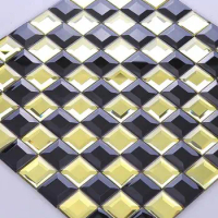 Black Gold 5 edges Crystal Diamond Mirror Glass Mosaic Tiles for BathroomKTV Showroom Display cabinet DIY decorate wall sticker