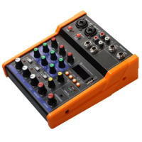 4 Channel Bluetooth Mixer Portable Audio Mixer Dj Console Mixer for Home Performance Outdoor Stage Church School Orange
