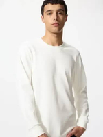 UNIQLO HEATTECH Ultra Warm Kaos Long John pria T-Shirt Kerah Bulat Crew Neck Lengan Panjang OFF WHIT