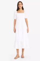 DeFacto Square Neck Poplin Short Sleeve Maxi White Summer Dress F3108Ax25Sm