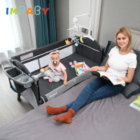 IMBABY Baby Bed Portable Baby Cribs with Diaper Table Baby Nest Double Decker Baby Sleep Cradle Multifunctional Playpen Crib