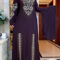 2023Muslim Africa Middle East Abaya Women Kaftan Ice Silk FabricTraditional Embroidered Maxi Long Sleeve Dress Islamic Clothing
