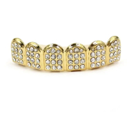 Hip Hop Full Iced Out CZ หินฟัน Grillz หมวก Cubic Zircon Micro Pave ด้านบนและด้านล่าง Charm Grillz ช