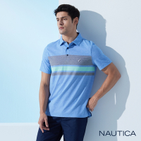 Nautica 男裝 跳色條紋休閒短袖POLO衫-藍色