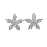 【Jpqueen】亮麗五角海星水鑽貼耳式耳環(銀色)