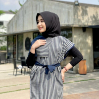 Deana Dress Navy Lurik | Dress Tunik Tenun Wanita Elegan Formal & Kondangan Modern