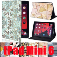 Tablet Case for IPad Mini 6 Case 2021 IPad Mini 6th Generation 8.3 Inch Geometry Pattern Leather Stand Protective Case