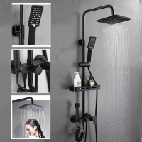 Bathroom Shower Set Black Rainfall Faucet Full Set Wall Mounted Bath Shower Head Handheld Spray Bathroom Shower Faucet